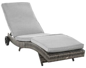 Outsunny Lettino da Giardino in Polyrattan con Cuscino Schienale Regolabile in 5 Posizioni Lettino da Giardino in Rattan Mobili da Giardino Forma a S in Metallo Grigio 207 x 70 x 70 cm