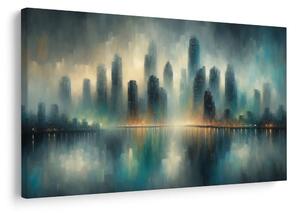 Quadro su tela – Panorama di città nella nebbia