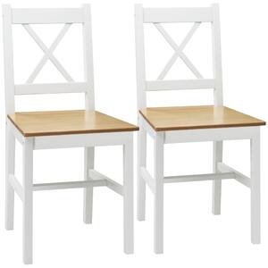 HOMCOM Set di 2 sedie da sala da pranzo in legno massiccio, sedie da cucina stile rustico schienale incrociato bianco e rovere