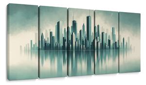 Quadro su tela – Silhouette della città riflessa nell’acqua