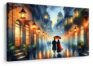 Quadro su tela – Passeggiata romantica nella città piovosa