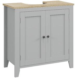 Kleankin Mobile per Sotto del Lavabo Armadio Basso con 2 Porte e Ripiano Regolabile Stile Moderno 60x30x60 cm Grigio | Aosom Italy