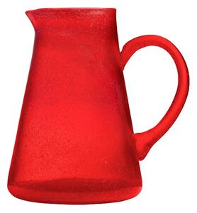 Brocca della linea SURF Produzione Artigianale In Vetro soffiato a bocca LT 1,1 12,5xh28 cm Con bollicine inglobate nel vetro colore rosso corallo