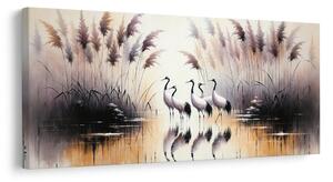 Quadro su tela – Gru in stormo vicino all’acqua