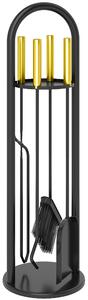 Outsunny Set Utensili per Camino di 5 Pezzi in Metallo con Scopa Paletta Pinze Attizzatoio e Supporto 20x20x71 cm Dorato | Aosom Italy