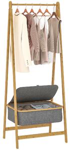HOMCOM Burro per Abiti Pieghevole in Bambù con Cesto di Stoffa con Coperchio per Ingresso Camera da Letto 60x44,5x157,5 cm Grigio | Aosom Italy