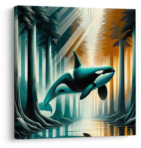 Quadro su tela – Foresta luminosa e orca