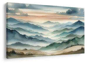 Quadro su tela – Montagne silenziose nella nebbia del mattino