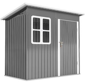 Outsunny Casetta da Giardino 2.55m² in Acciaio Zincato, con Kit di Fondazione, Porta Blocco Tetto Inclinato, Grigio | Aosom Italy