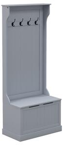 HOMCOM Mobile Appendiabiti 3 in 1 con 4 Ganci e Panca Contenitore, in Legno, 71.5x39.5x170 cm, Grigio