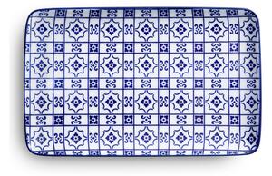 Set vassoietti rettangolari 6 pezzi 21,5x12 cm adatto per caff�, pasticcini , torrone e dolci adatto alla lavastoviglie bianco e blu colore bianco blu