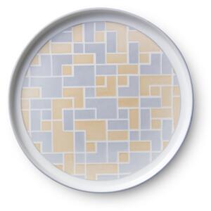 Piatti piani set pezzi 4 impilabili in porcellana NORDIC Diametro 27xh2,5 cm impilabile ed adatto alla lavastoviglie Disegno Tetris beige Grigio Bianco