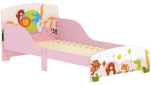 AIYAPLAY Lettino per Bambini 3+ Anni in Legno con Bordi Rialzati e Sponde di Sicurezza, 143x77x60 cm, Rosa | Aosom Italy