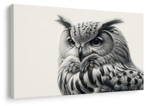 Quadro su tela – Ritratto di gufo in bianco e nero
