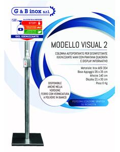 Colonnina piantana per disinfettante da Terra inox Aisi 304 VISUAL 2 35xh140 cm - 6,0 kg con Display informativo per farmacie , ed attivit� commerciali che necessitano di igiene