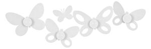 Appendi Abiti Butterfly in metallo Appendiabiti a muro composto da 5 farfalle decorative, Dimensioni 73x22h, colore Bianco Neve