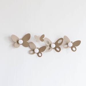 Appendi Abiti Butterfly in metallo Appendiabiti a muro composto da 5 farfalle decorative, Dimensioni 73x22h, colore Beige