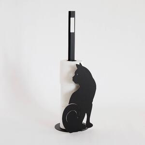 Porta Carta Igienica Gatto terra in metallo, colore Nero Goffrato