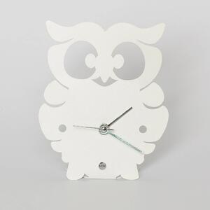 Orologio Gufetto in metallo verniciato , Dimensioni 13xh16 cm colore Bianco Neve