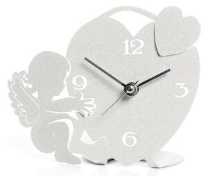 Orologio da tavolo Circeo in metallo, Dimensioni 16x h 14 cm, Un orologio da tavolo con caratteristici riccioli di Arti&Mestieri sia sopra che sotto al quadrante colore Bianco