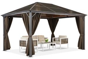 Gazebo da giardino Milos 3x4m con zanzariera e tende marroni Garden Point