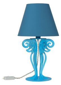 Piccola lampada da tavolo Struttura in Ferro con paralume CIRCEO Dimensione 24x h 40 cm base tornita in modo lamellare colore Celeste Paralume Azzurro