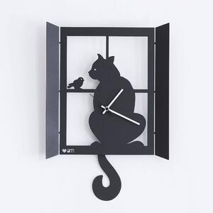 Orologio Gatto alla Finestra pendolo in metallo, 32x47h, colore Nero Goffrato