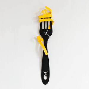 Orologio da Muro che omaggia la cucina italiana con il suo riferimento alla pasta ITALY-iTALY in metallo, 26x70h, colore Nero Goffrato-giallo
