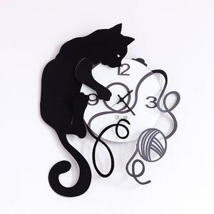 Orologio Gatto Gomitolo in metallo, 35x43h, colore Nero Goffrato