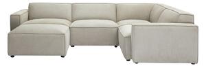 Divano ad angolo modulabile 5 posti e pouf in tessuto effetto velluto testurizzato beige SPLIT