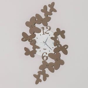 Orologio da parete formato da due gruppi di farfalle posti lateralmente �formato da due gruppi di farfalle posti lateralmente PAPILLON in metallo, 32x H56 cm, colore colore Beige