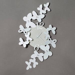 Orologio da parete formato da due gruppi di farfalle posti lateralmente �formato da due gruppi di farfalle posti lateralmente PAPILLON in metallo, 32xh 56 cm, colore Bianco Neve