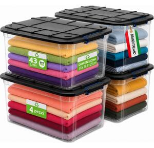 Set 4 Pezzi Contenitori con Coperchio 58x38,5x29 cm Storage Box Solid Cargo Capienza 43L in Plastica