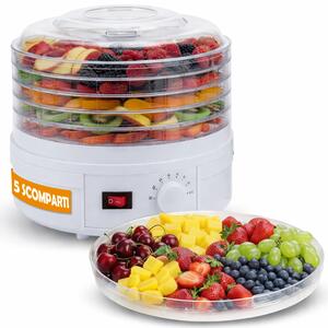Mini Essiccatore Elettrico per Alimenti con 5 Vassoi e Coperchio 35°-70° Bianco