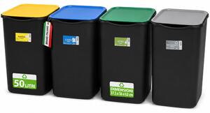 Set 4 Pattumiere Bidoni 37,5x36x62 cm Raccolta Differenziata Spazzatura Capienza da 50 L in Plastica Nero