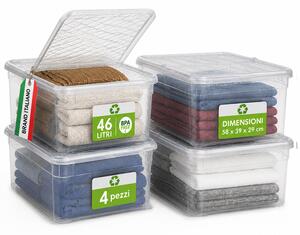 Set 4 Pezzi Contenitori con Coperchio 57x39x29 cm Storage Box Marea Capienza 46L in Plastica Trasparente