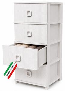 Cassettiera 37x37,5x80 cm Pratika Kool Multiuso con 4 Cassetti in Plastica Bianco