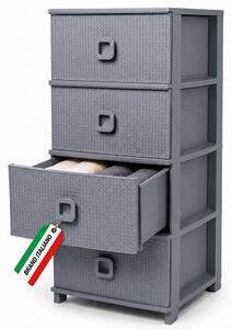 Cassettiera 37x37,5x80 cm Pratika Kool Multiuso con 4 Cassetti in Plastica Grigio