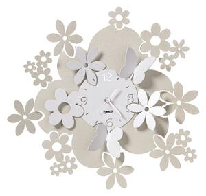 Orologio da parete con fiori Daisy in metallo, diametro 40, colore Avorio Bianco Marmo