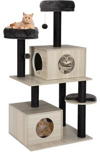 Albero Tiragraffi per Gatti Graffiatoio 2 Palline 2 Cucce Coperte 40x30x25 cm in MDF Rivestimento in Peluche Nero