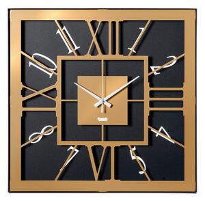 Orologio da parete dalla forma quadrata TAURO Dimensioni: 50 x 50 cm quadrante di colore diverso lancette bianche colore Nero-Oro laccato