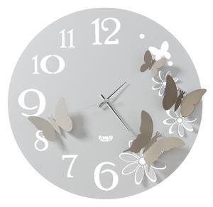 Orologio da parete fiori e farfalle BUTTERFLY FLOWERS Grande insieme a 4 farfalle con ali piegate fissate sulla base Diametro 60 cm colore Bianco marmo e sabbia