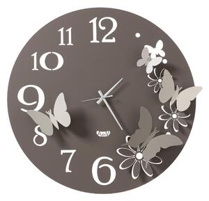 Orologio da parete fiori e farfalle BUTTERFLY FLOWERS Grande insieme a 4 farfalle con ali piegate fissate sulla base Diametro 60 cm colore Fango e Alluminio