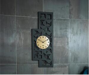 Orologio di design da parete in ferro VOGUE Dimensioni: 34,5 x h90 cm lancette nere prende l'orologio Glam ma con una forma allungata ed un quadrante rotondeggiante Nero/oro laccato