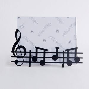 Porta Foto Musica piccolo in metallo, dimensione 17x25h - per foto 20x15h, colore Nero Goffrato