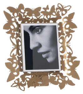 Portafoto Verticale caratterizzato delle farfalle che adorneranno la foto 13x17 cm-FARFALLOSO, dimensioni 26 x h 31 cm, colore Oro Laccato