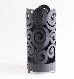 Porta Ombrelli Riccioli in metallo, diametro 23x h 55 cm, decorato con numerosi riccioli colore Nero Goffrato
