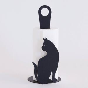 Porta Rotoli Gatto in metallo, diam.15x33h, colore Nero Goffrato
