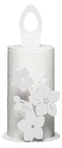 Porta rotoli in stile floreale Fior di Loto in metallo, d.15x33h, colore Bianco Marmo