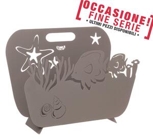 Porta riviste con decorazioni marine Nettuno in metallo, 44X13X35H, colore Fango